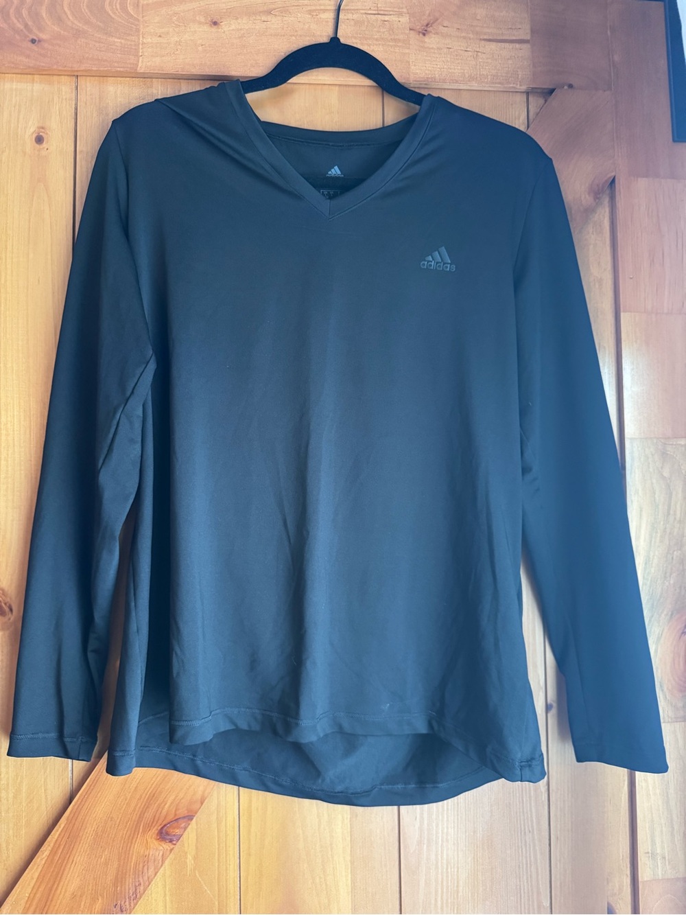 adidas Black Long-Sleeve V-Neck Performance Top